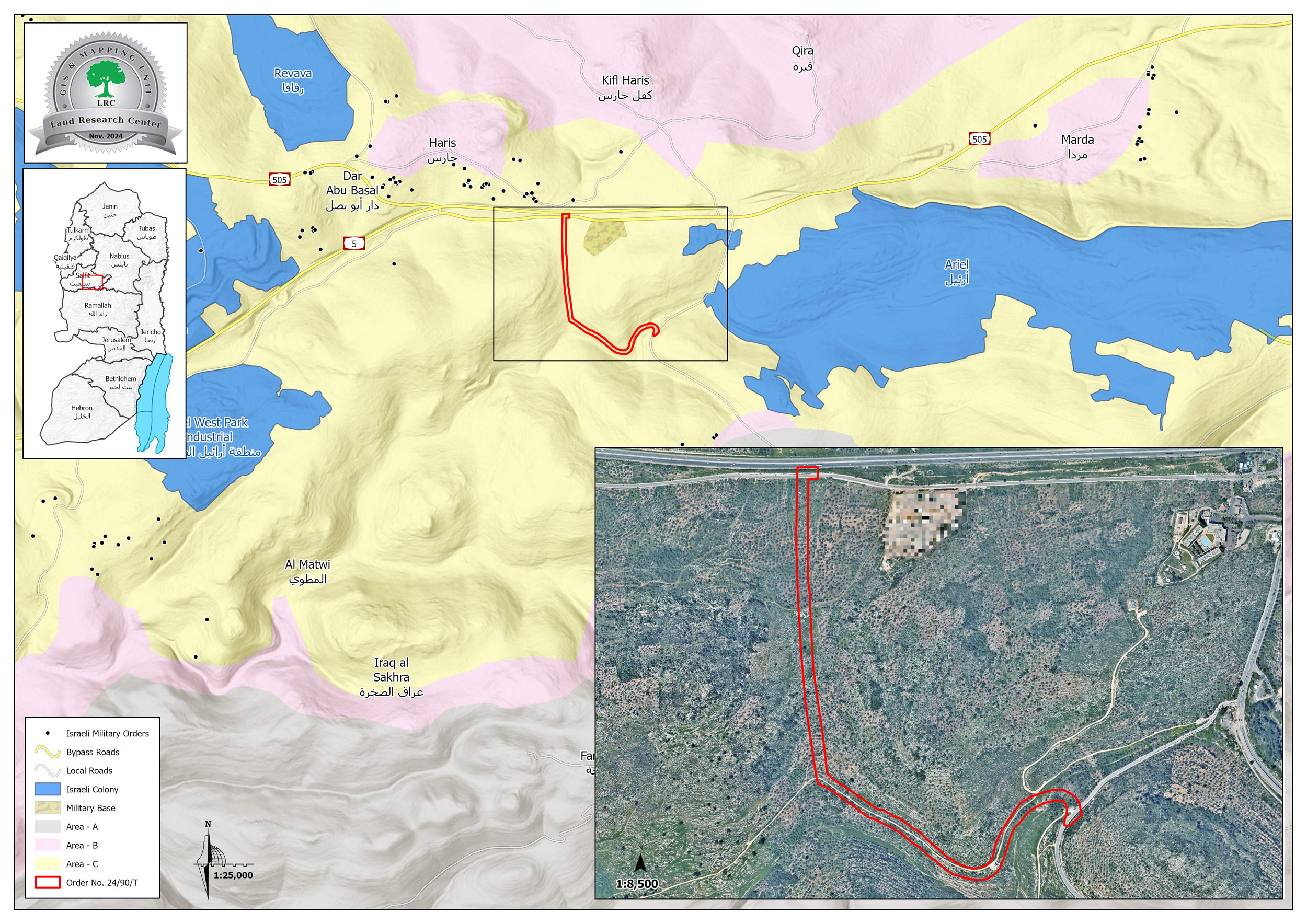 Order Regarding the Seizure of 54 Dunums of Land in Salfit City and Kifl Haris Town / Salfit Governorate | LRC