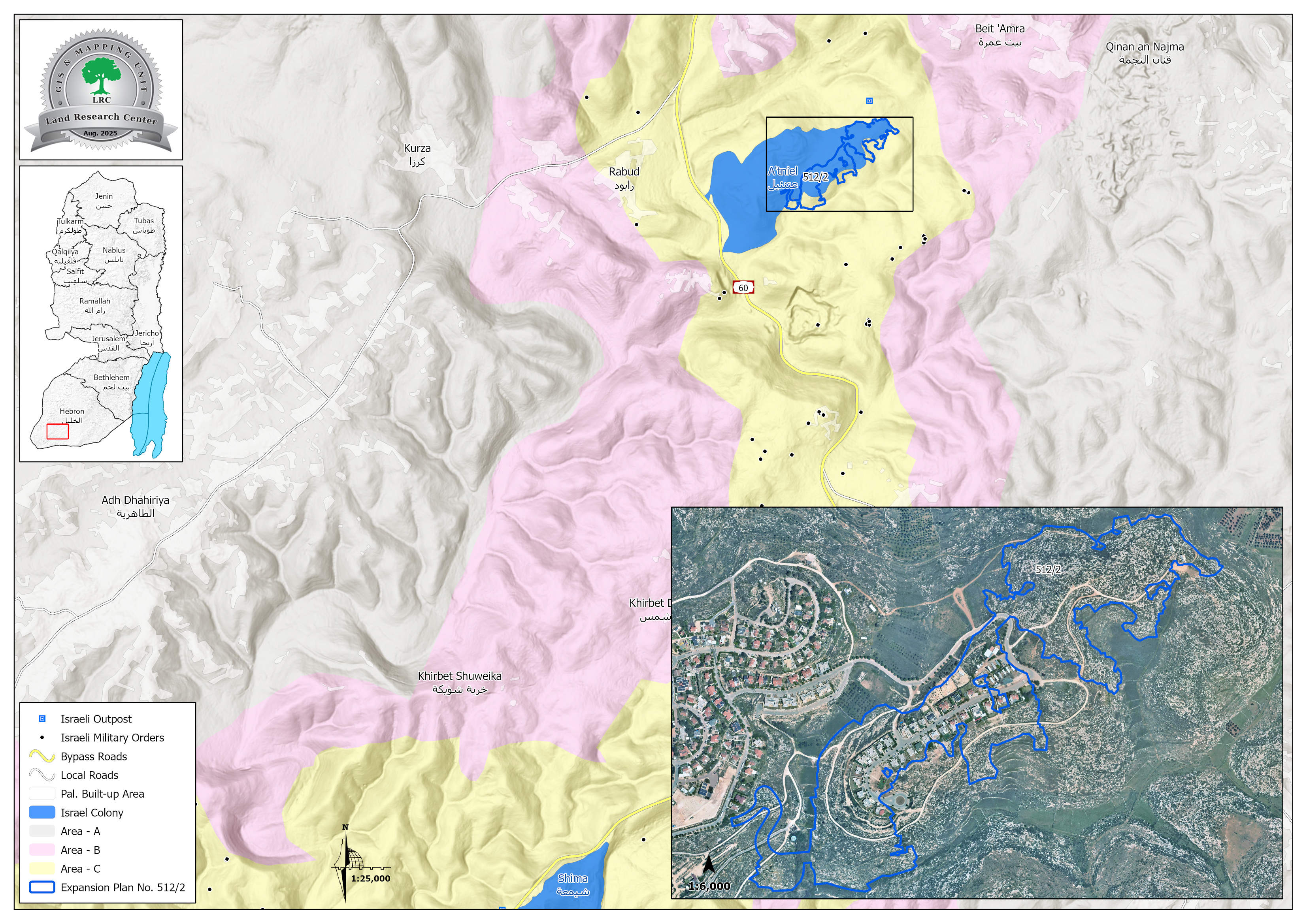 مخطط لتوسعة مستعمرة " عتنائيل" على 164 دونم من أراضي دورا ويطا جنوب الخليل | LRC