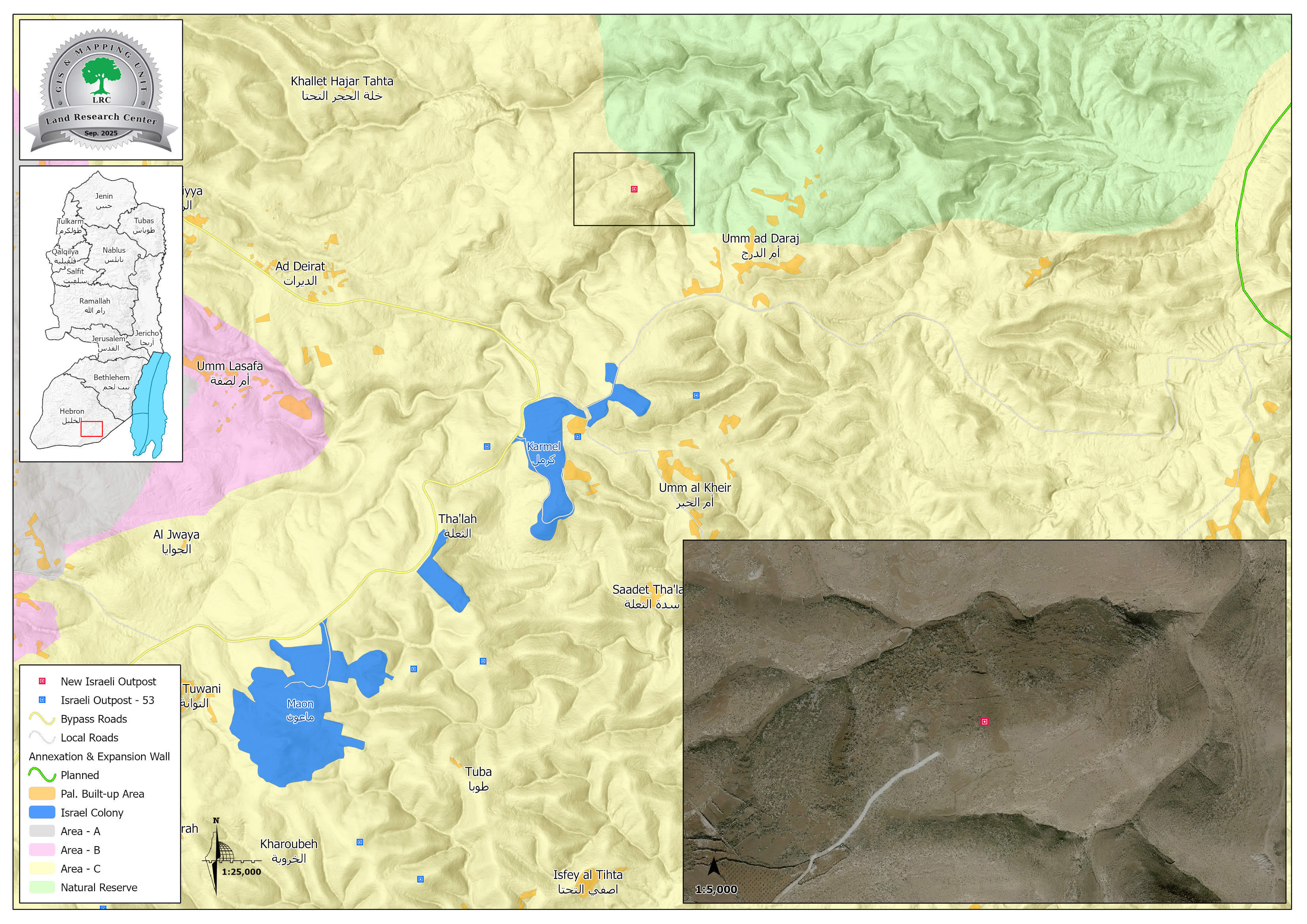 مستعمرون يقيمون بؤرة جديدة على أراضي منطقة حوارة ويهددون عشرات الدونمات الزراعية بالاستيلاء - شرق يطا بمحافظة الخليل | LRC